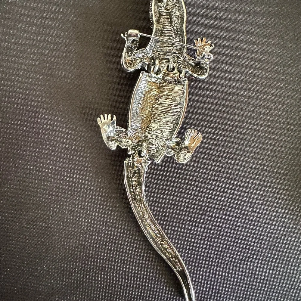 Red Rhinestone Alligator Figure Brooch